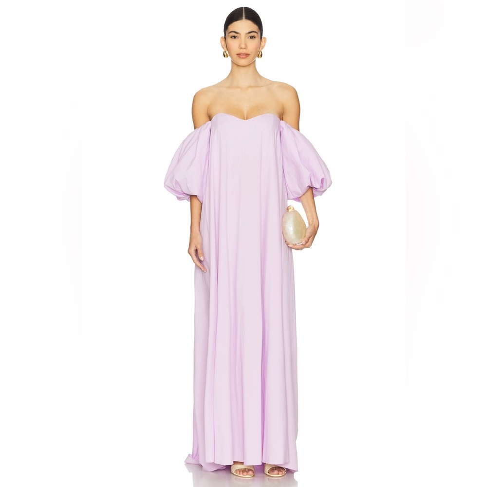 Caroline Constas Lilac Off-Shoulder Maxi Dress with Puff Sleeves